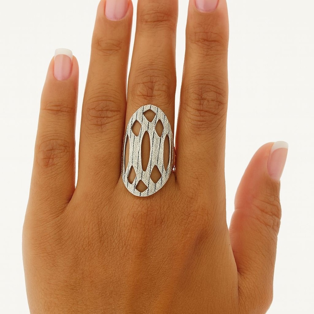 Mexican Sterling Silver 925 Ring 2.75g Oval Cutout Handmade Statement Size 7 - Picture 4 of 4